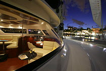 Interior viewed from the deck of Foutaine Pajot Eleuthra 60 in Miami, Florida, USA.