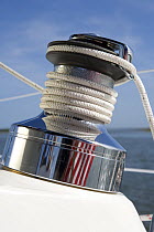 Winch aboard a Hunter 49 yacht off St. Augustine, Florida, USA.
