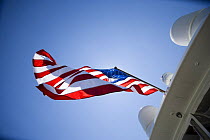 United States flag aboard Electra boat, Thomaston, Maine, USA.