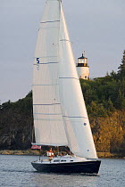 Yacht "Sabre Spirit" sailing off Portland, Maine. Model and property released, 2007.