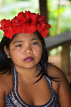 Portrait of a young Embera Indian girl, rainforest, Panama, November 2008