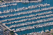 Aerial view of Grande Motte marina, a tourist complex in the Languedoc, France, June 2008