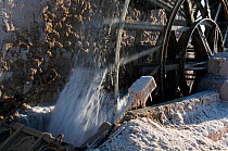 Waterwheel in mill used for commercial salt production, Salin de Giraud, Camargue, France, July 2008