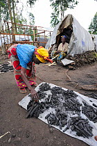 Woman selling charcoal at the refugee camp Mugunga 1, Goma, North Kivu, Democratic Republic of Congo, Africa, March 2009