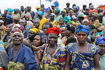 Displaced population waiting for food aid distribution at the refugee camp Mugunga 1, west of Goma, North Kivu, Democratic Republic of Congo, Africa, March 2009