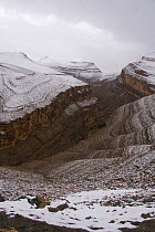 Snow in gorge, Dades Valley, Atlas Mountains, Morocco, November 2008.