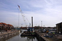 Bam Nutall Crane platform installing new lock gates, Bristol Floating harbour. March 2009.