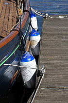 New wrapped up fenders of Bristol Pilot Cutter "Morwenna", newly launched in Bristol Floating Harbour, March 2009.