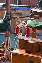 Lifering on wooden sailing yacht, Underfall Yard, Bristol, UK. April 2009.