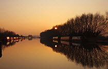 Canal and barge boats at sunset, UK
