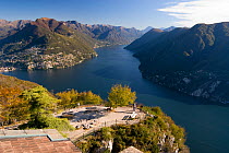 Lake Lugano (Lago di Lugano) from viewing platform at Monte San Salvatore near Lugano, Alps, Switzerland, September 2008
