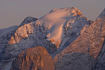 The Marmolata glacier, the highest elevation of the Dolomite Alps (3342 m) at sunset, Northern Italy, September 2008