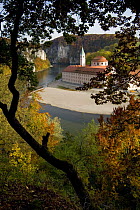 Weltenburg Monastery and the River Danube Canyon / gorge, autumn, Bavaria, Germany, October 2008