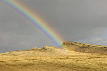 Rainbow over Hadrian's Wall and moorland, near Housesteads Roman Fort, Northumberland, UK. February 2006.