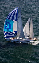 "Timoneer," a 147' Vitter's yacht sailing downwind under spinnaker during the Newport Bucket Regatta, July 2009, Rhode Island, USA.