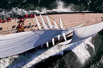 Looking down the mast and spreaders of J-Class yacht "Hanuman" during her premier, Newport Bucket Regatta, July 2009, Rhode Island, USA.