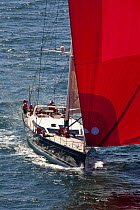 125' Perini Navi "P2" sailing downwind under spinnaker in the Newport Bucket Regatta, July 2009, Rhode Island, USA.