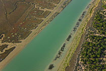 Aerial view of the river and saltmarshes of the Bahia / Bay de Cadiz Natural Park, Andalucia, Spain, March 2008