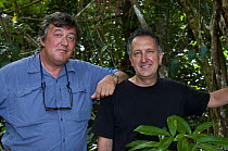 Stephen Fry and Mark Carwardine in Nosy Mangabe, north-east Madagascar, while filming for BBC TV series 'Last Chance to See', October 2008