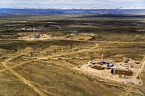 Aerial view of gas drilling sites, Pinedale, Red Desert, Wyoming, USA