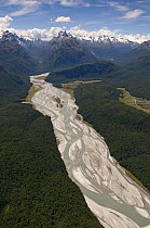 Aerial view of river, Fiordland National Park, South Island, New Zealand, January 2009