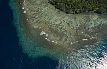 Aerial view of fringing coral reef, Papua New Guinea, August 2007