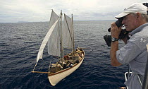 Filming BBC actors in re-enactment of the Whaleboat drama following the sinking of the Whaleship Essex by Sperm whales in the South pacific in 1820. February 2008