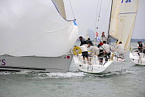 "Keel Over" and "Salvo" colliding at Cowes Week, August 2009.