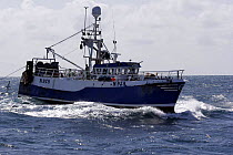 Irish registered "Rebecca Elizabeth" shooting her trawl nets to start a new fishing haul on the North Sea lemon sole fishery, May 2008.