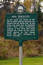 45th Parallel sign in Sterwartstown, New Hampshire, USA. October 2007