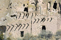 Cliff dwellings of the ancient native american Pueblo people, Bandelier National Monument, New Mexico, USA, February 2009