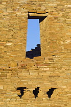 Doorway / window in ancient ruins of Pueblo Bonito at dawn, dwelling of the native american Pueblo people, Chaco Culture National Historical Park, New Mexico, USA, February 2009