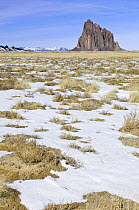 Snowfall at Shiprock, near Farmington, Bisti Badlands, New Mexico, USA, February 2009