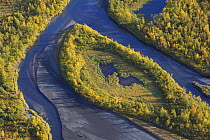 Aerial view over Laitaure delta, Sarek National Park, Laponia World Heritage Site, Lapland, Sweden, September 2008