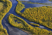 Aerial view of the Laitaure delta, Sarek National Park, Laponia World Heritage Site, Lapland, Sweden, September 2008 WWE BOOK. WWE INDOOR EXHIBITION