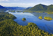 Aerial view of Browing Passage, Clayoquot Sound, Vancouver Island, British Columbia, Canada