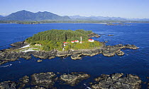 Aerial view of Lennard Lighthouse, Clayoquot Sound, Vancouver Island, British Columbia, Canada