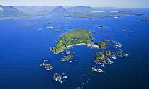Aerial view of Bartlett Island, Clayoquot Sound, Vancouver Island, British Columbia, Canada
