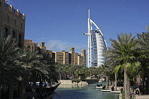 Souk Madinat and Burj Al Arab, landmark hotel in Dubai, United Arab Emirates, UAE, November 2007