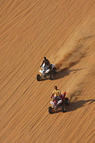Dune buggies competing, driving down high sand dune, Liwa Oasis, United Arab Emirates, UAE, December 2007