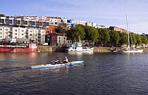 Annie Januszewski and Mel King training to row across the Atlantic in the WoodVale Challenge. Bristol Floating Harbour, 17th September 2009. Model Released.