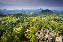 Forests and hills from Rudolf Kamen / Stone, Medvedi Diry, Ceske Svycarsko / Bohemian Switzerland National Park, Czech Republic, September 2008