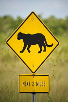 Florida Panther / Puma crossing sign, Everglades National Park, Florida, USA. April 2008