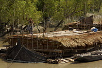 A boat carrying Nipa palm leaves harvested from the mangroves and used for roof thatch, Sibsa river, Sundarbans, Khulna Province, Bangladesh, March 2006
