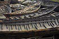 Confiscated boats rotting at the forest department office at Burigoalini, Sundarbans, Khulna Province, Bangladesh, March 2006