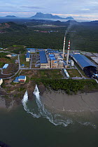 Aerial view of power plant just outside Bako National Park on the edge of mangrove forest, Kuching vicinity, Sarawak, Borneo, Malaysia, June 2006