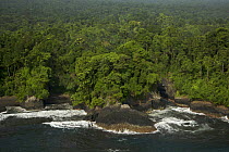 Aerial view of the southern coast of Bioko Island, Equatorial Guinea, Central Africa. January 2008