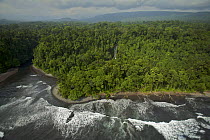 Aerial view of the south coast of Bioko Island, Equatorial Guinea, Central Africa, January 2008