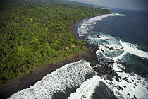 Aerial view of Punta Sagre, site of "Moraka Playa" base camp of the Bioko Biodiversity Protection Program 2008 Caldera Expedition, on the south coast of Bioko Island, Equatorial Guinea, Central Africa...