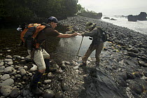 Expedition members trek along the South coast of Bioko, Equatorial Guinea, Rapid Assessment Visual Expedition, International League of Conservation Photographers, January 2008. Model released